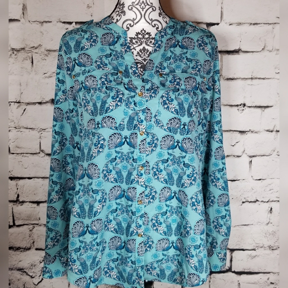 Charter Club Peacock Pattern Button Down
